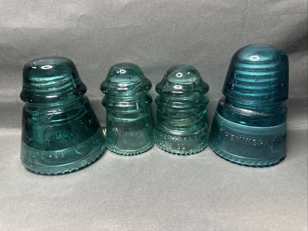 4 Vintage Hemingray Glass Insulator turquoise #21 #38 #12 #9. Some Chips
